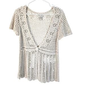 Christopher & Banks Sweater Women's S Cream Crochet Polished Boho Y2K Beachy